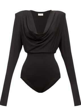 ALEXANDRE VAUTHIER Black Draped Cowl Neck Long Sleeve Bodysuit M